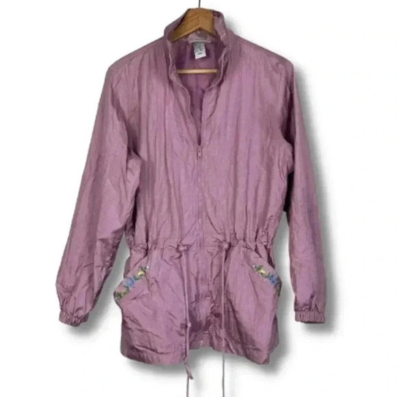 Vintage Blair Windbreaker Jacket Embroidered Floral 90's Grandma Pink - Picture 1 of 7